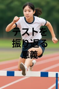 陸上トラックでハードルを跳び越える女子高校生