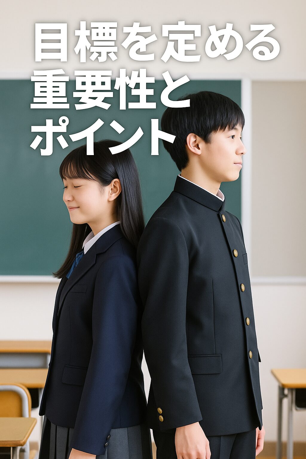 教室で背中合わせに立って背比べをする男女の高校生