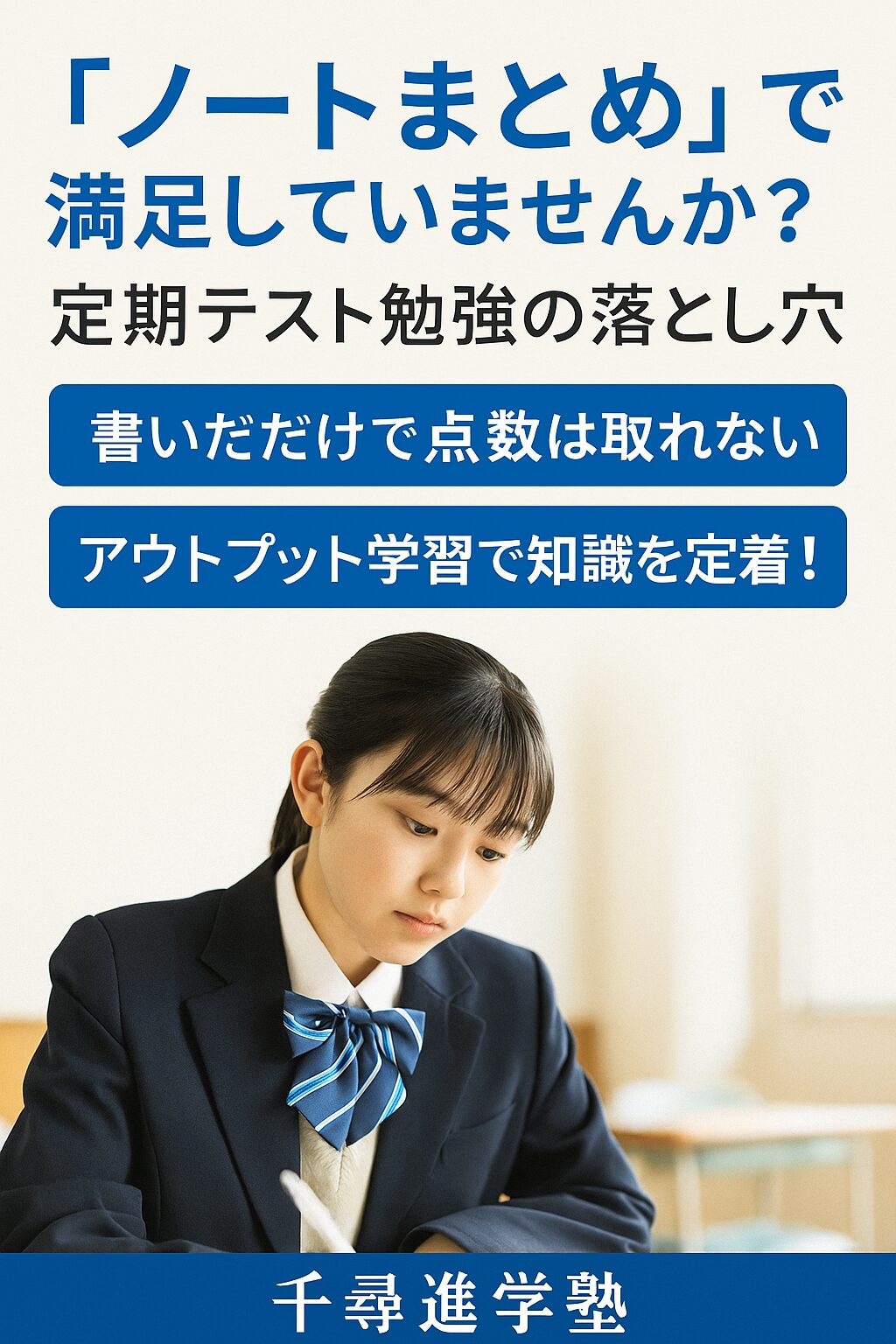 ノートまとめに取り組む女子学生のイラスト｜千尋進学塾の定期テスト勉強法