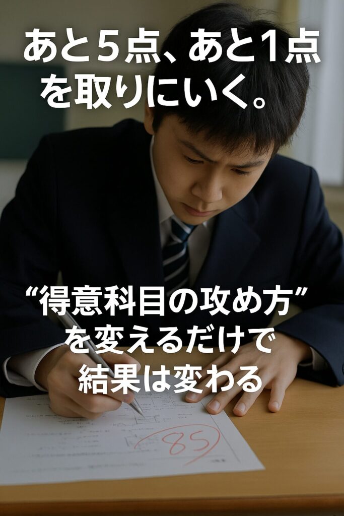 数学の答案で85点を取った男子高校生が、真剣に見直しをしている様子