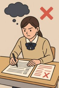 反省と決意を胸にテストに取り組む女子高校生のイラスト