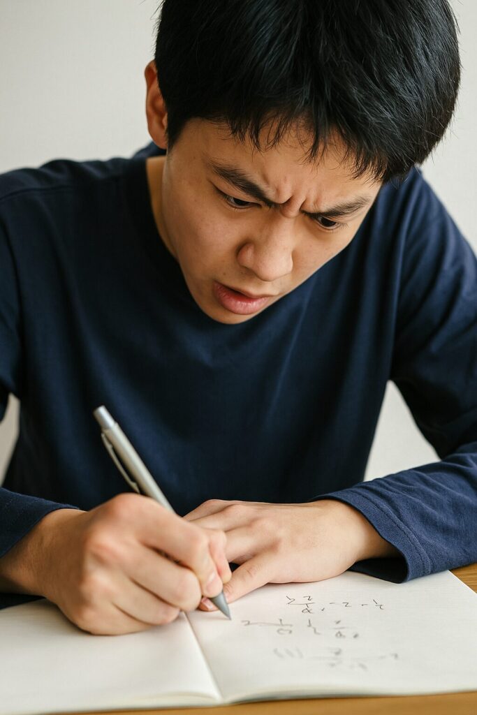 数学の問題に集中して取り組む男子高校生の姿