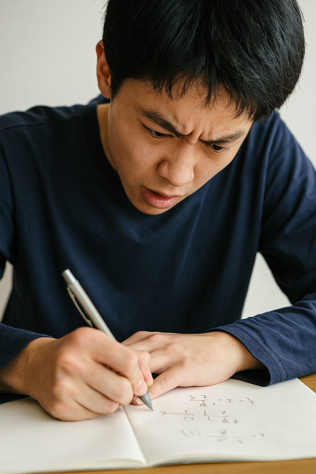 数学の問題に集中して取り組む男子高校生の姿