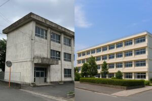 老朽化した校舎と新しく建てられた校舎の対比