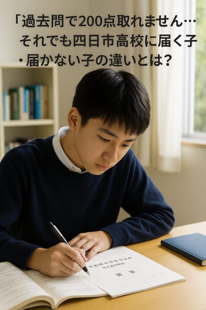 机に向かい過去問を解く男子中学生の様子