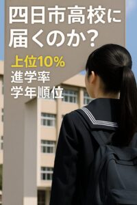 セーラー服を着た女子中学生が、四日市高校を目指して校舎を見上げている後ろ姿