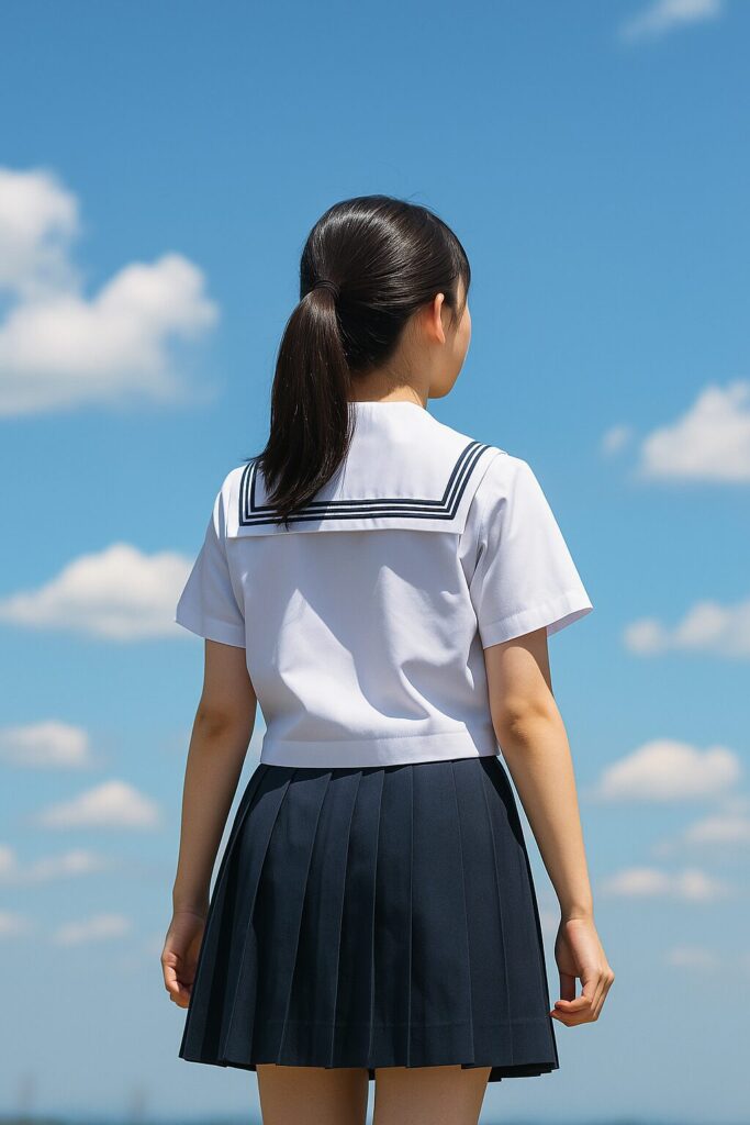 夏空の下、女子生徒の後ろ姿