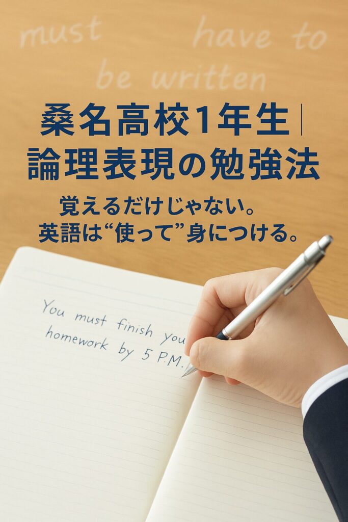 桑名高校1年生がノートに英文を書いている様子。論理表現（英文法）の勉強風景。