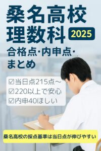 桑名高校理数科の2025年度入試ガイドを紹介する縦型インフォグラフィック風ビジュアル