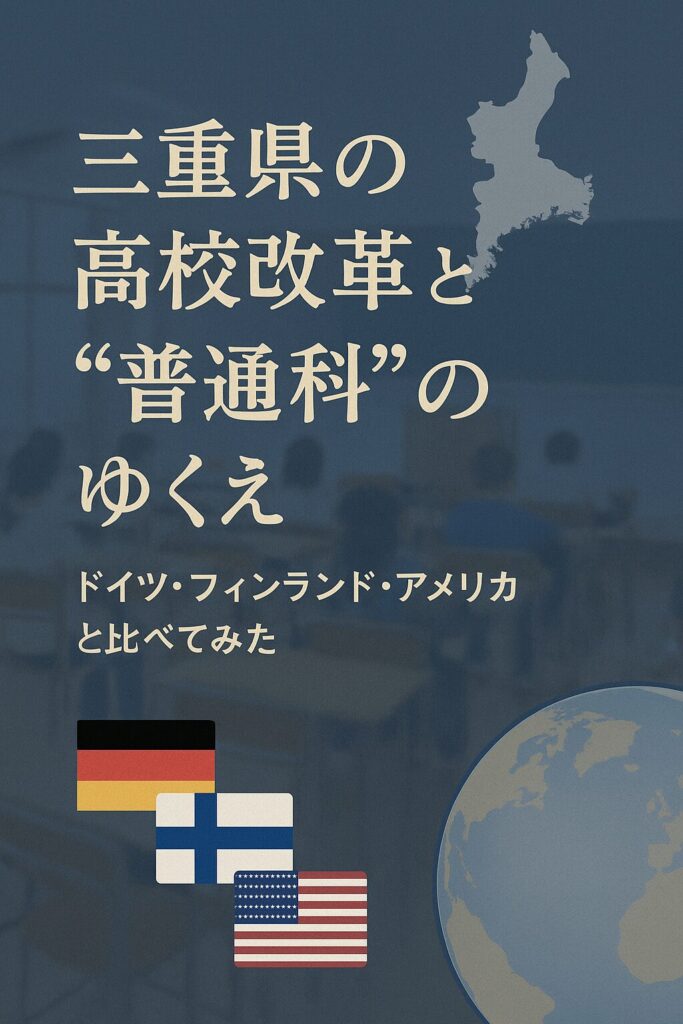 三重県の高校改革と普通科の今後を、ドイツ・フィンランド・アメリカの教育制度と比較したイメージ画像
