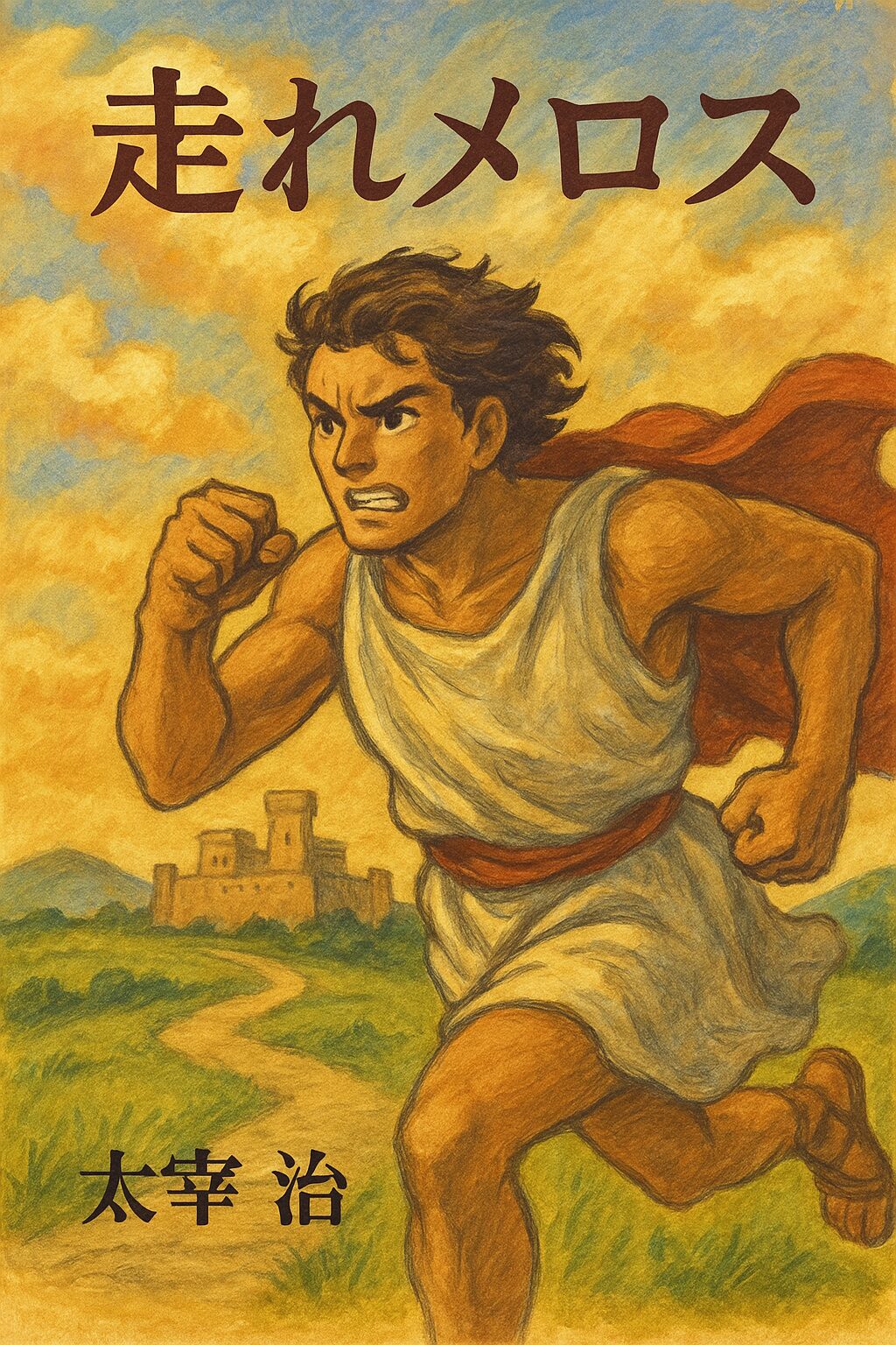 太宰治の「走れメロス」をイメージした、力強く走るメロスのイラスト