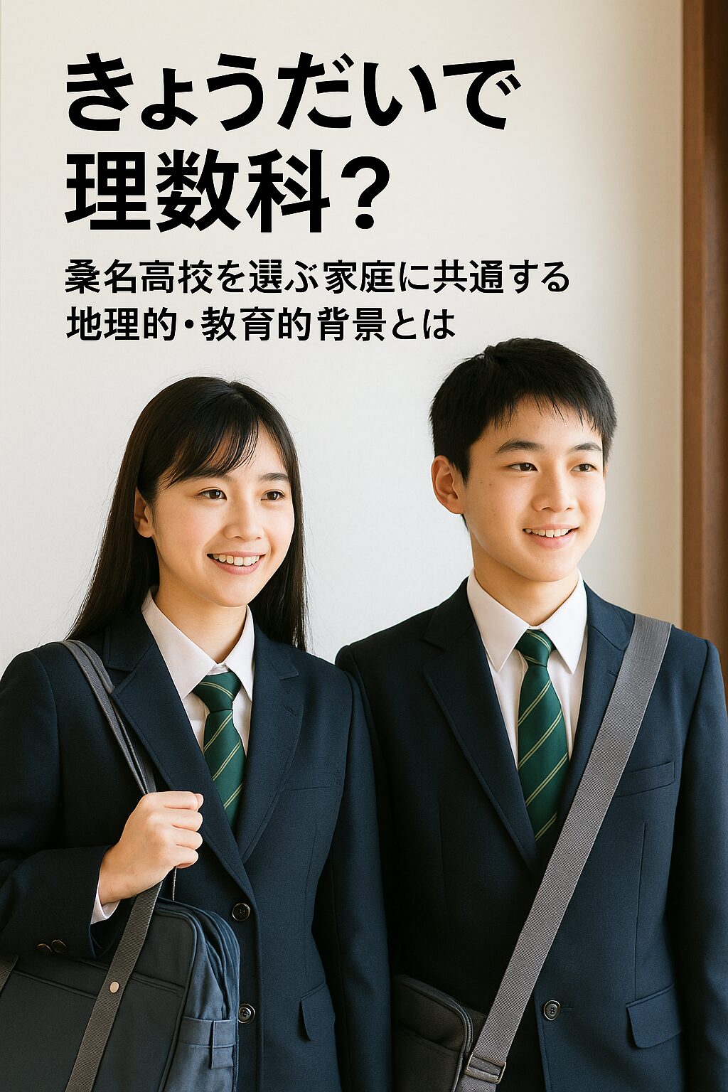 桑名高校理数科を目指す制服姿のきょうだい（ブレザーに緑のネクタイ）