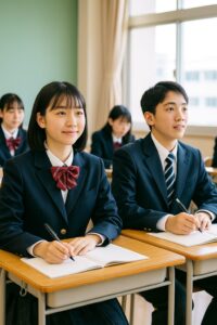 滝中学校・高等学校の制服を着た男女の生徒が教室で授業を受けている様子
