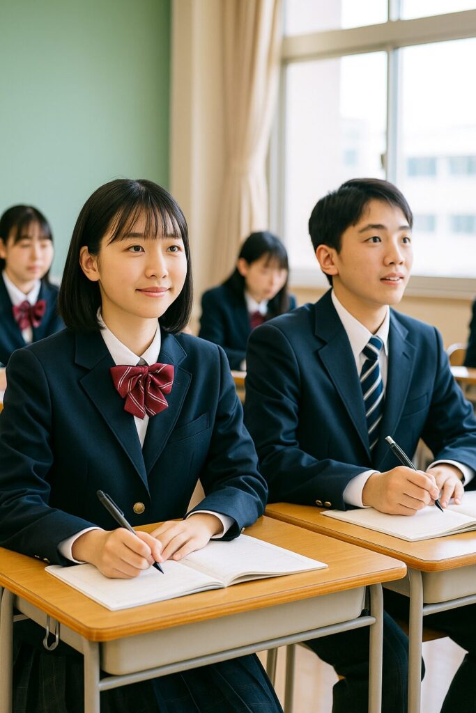 滝中学校・高等学校の制服を着た男女の生徒が教室で授業を受けている様子