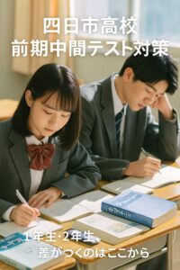 四日市高校の制服を着た高校1・2年生が教室で前期中間テストの勉強に集中している様子