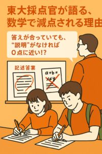 男女の高校生が机に向かって集中して記述問題に取り組む様子（イラスト風）