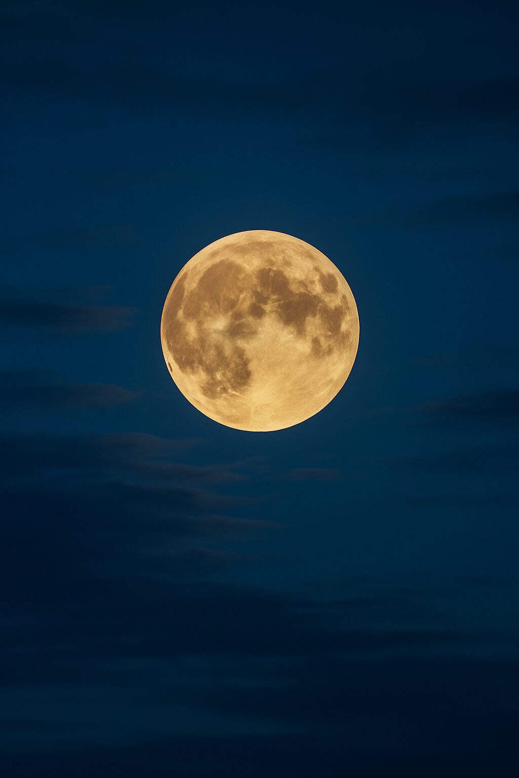 雲間から昇る黄金色の満月が、夏の夜空に美しく浮かぶ
