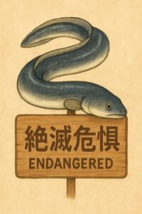 絶滅危惧種として描かれたニホンウナギの縦長イラスト