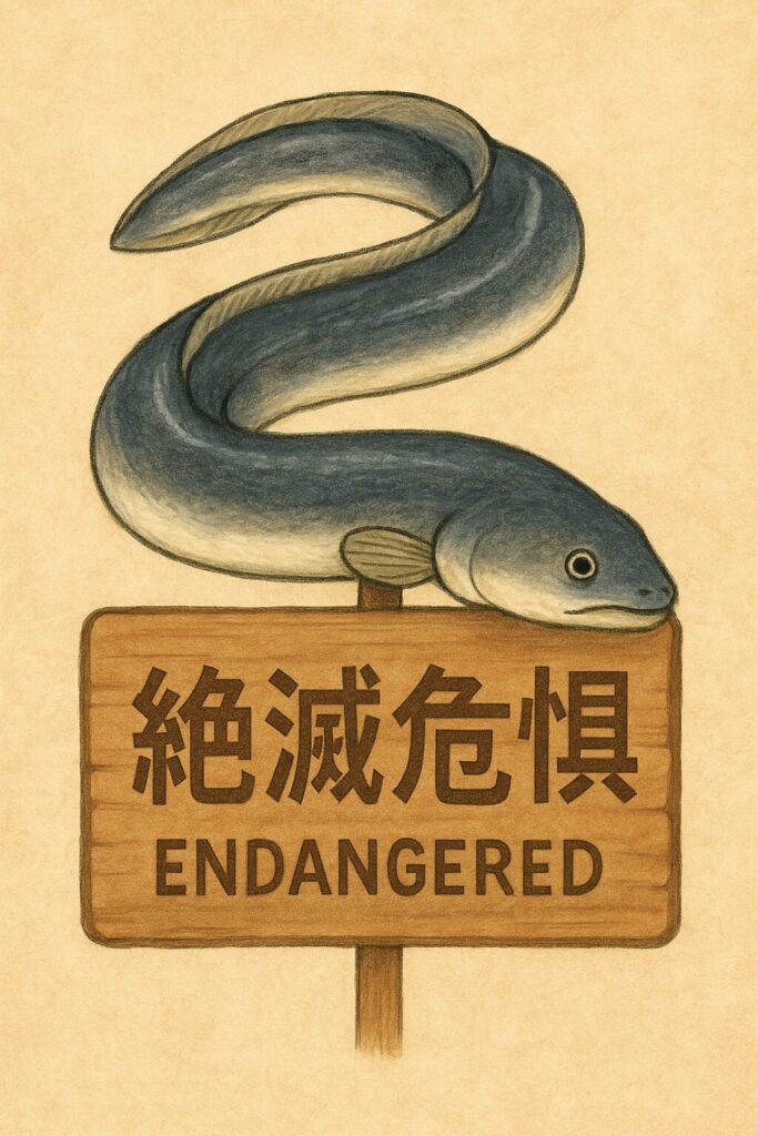 絶滅危惧種として描かれたニホンウナギの縦長イラスト