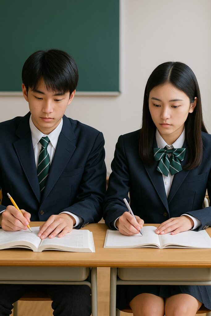 桑名高校の男女生徒が教室で真面目に勉強している様子を写した写真