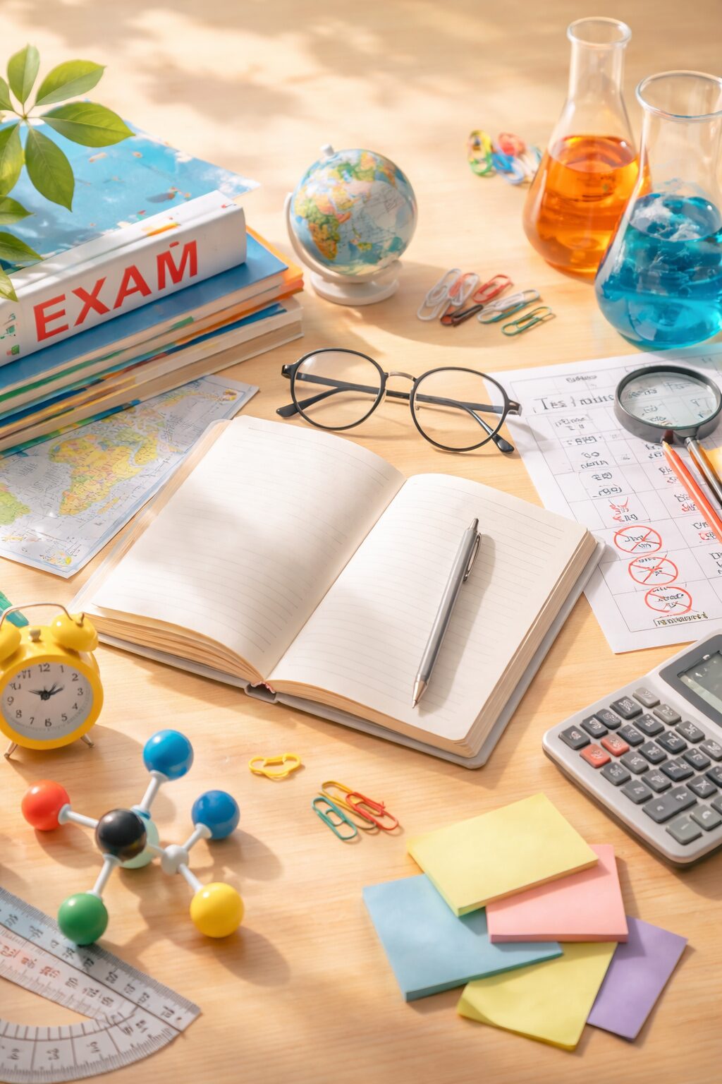 共通テスト後の受験勉強をイメージした学習机の風景