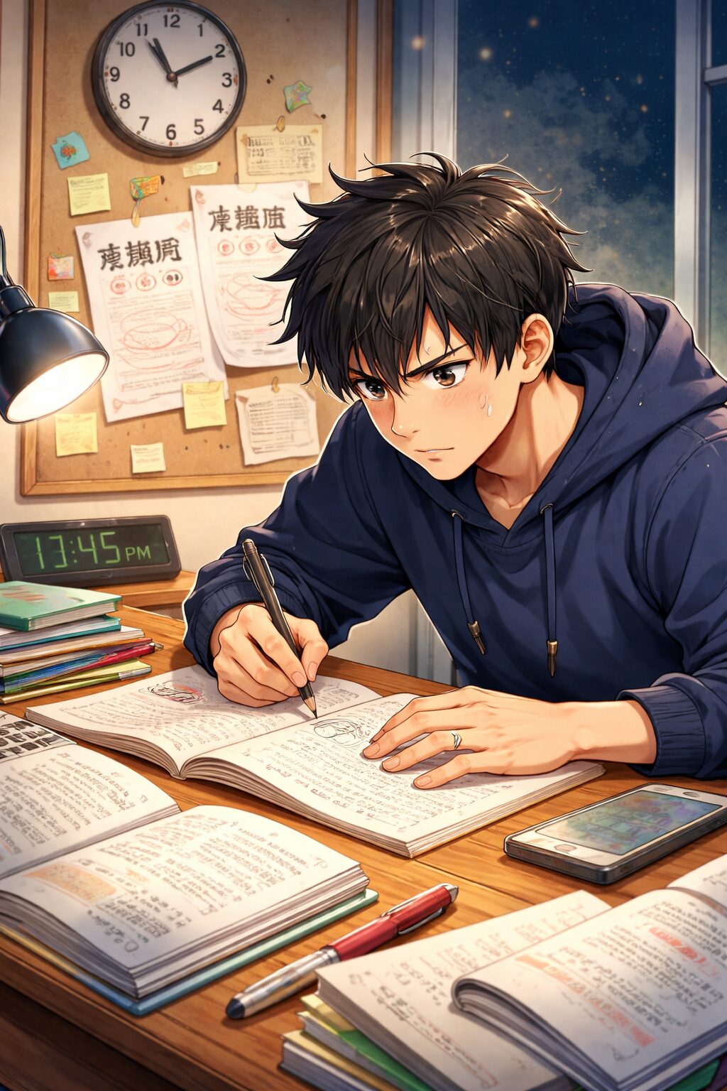 国公立大学二次試験に向けて夜遅くまで過去問に取り組む受験生の様子