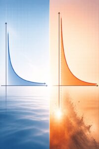 1/x²のグラフにおいて、無限大に向かう場合は面積が収束し、0に近づく場合は発散する様子を示した図