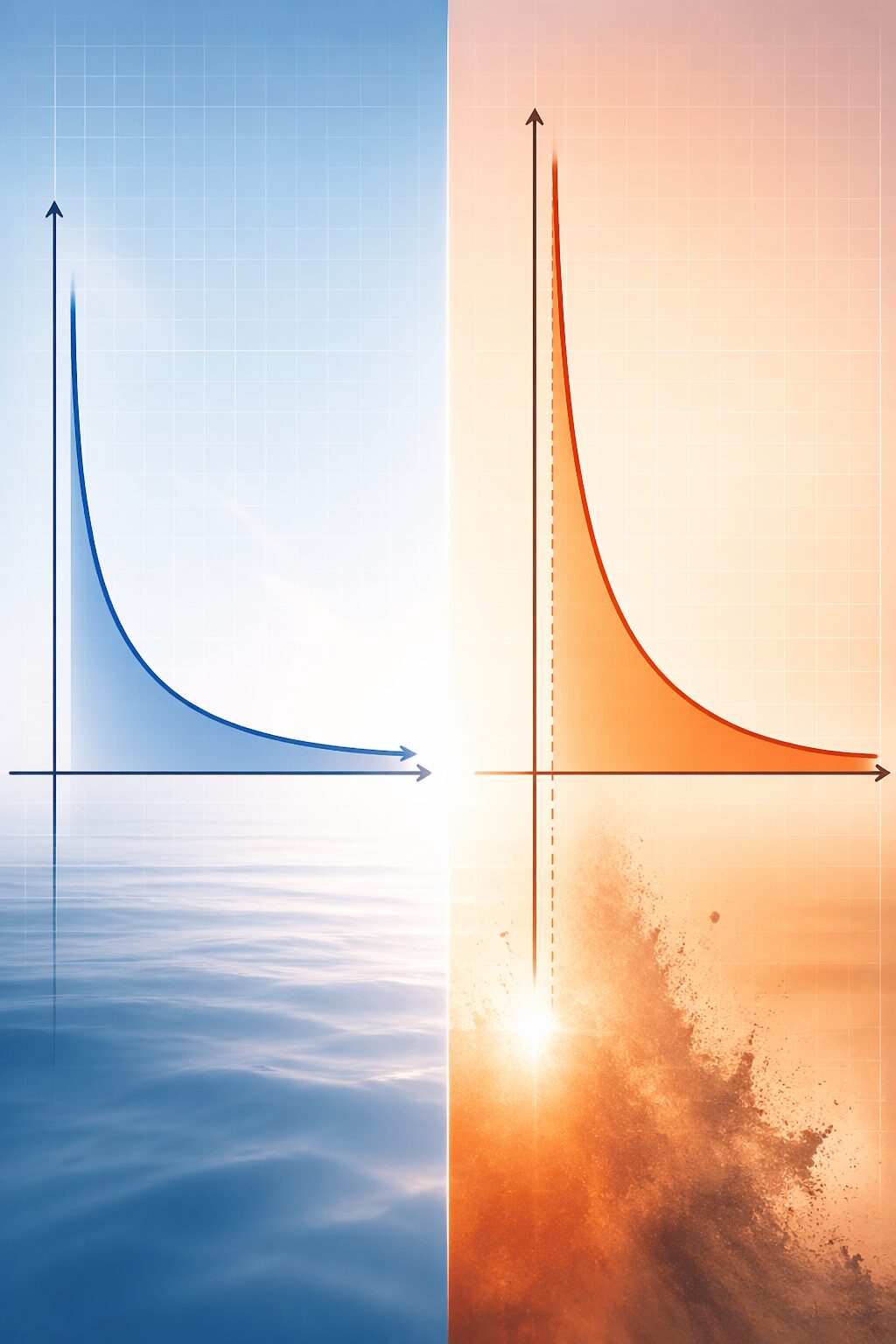 1/x²のグラフにおいて、無限大に向かう場合は面積が収束し、0に近づく場合は発散する様子を示した図